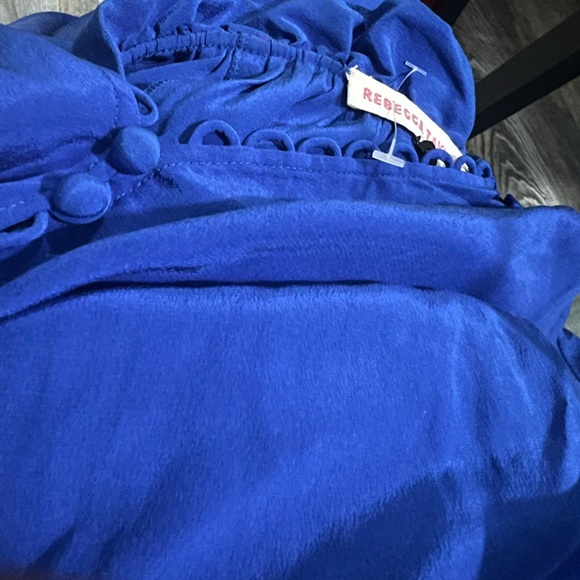 0313 Rebecca Taylor 100% silk ruffle hem cobalt blue dress sz 0 - Picture 4 of 8